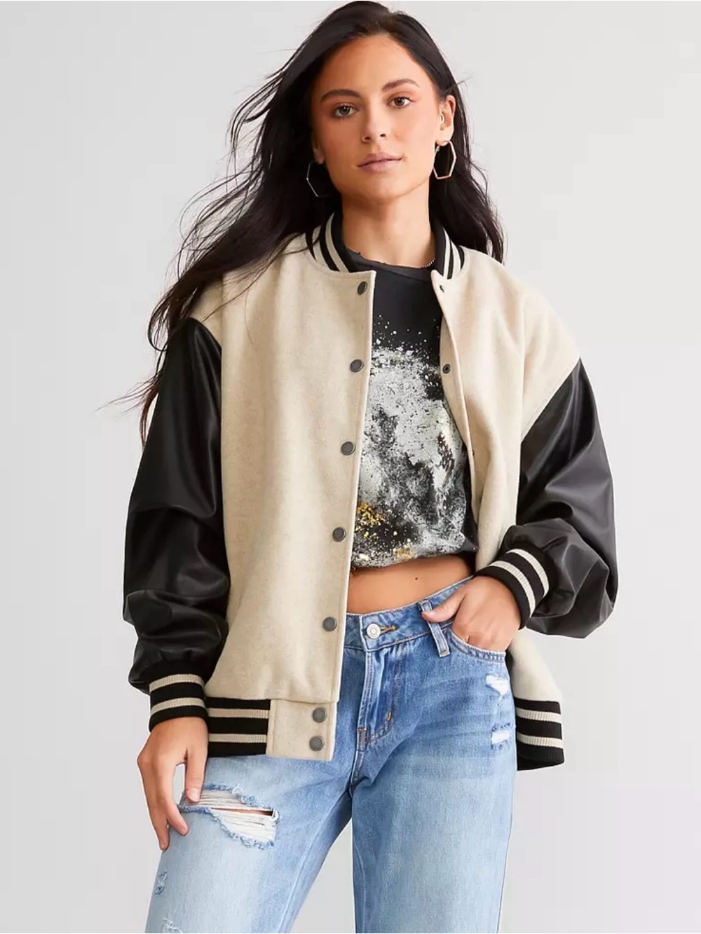 Anthropologie Issa Quilted Black and Cream Bomber  Varsity Jacket size S NWT